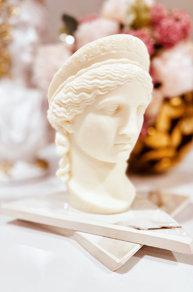 Mother of Olympians Candle: Hand-poured Hera-inspired sculptural candle showcasing elegant contours and refined craftsmanship for luxury interiors.