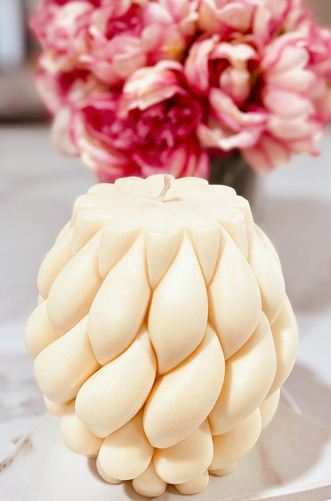 Intertwining Fire Candle: Handmade sculptural candle with intertwining teardrop design, perfect for luxury home styling and minimalist décor.
